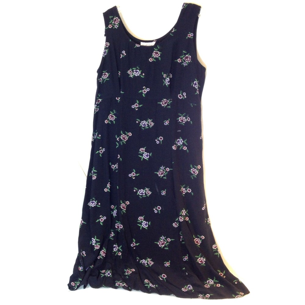 Vintage  JimElliot California Dress Floral Print Sleeveless Black Size L